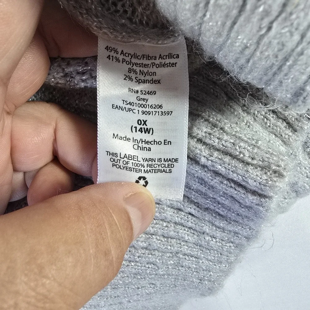 Terra & Sky Grey Plus‎ Crew Neck Long Sleeve Neutral Super Soft Sweater 0X 14W